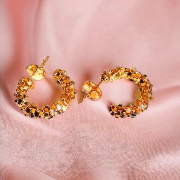 18K Gold Plated Patterned Earrings Huggie Hoop Earrings by Grathia Cero - Picture 8 of 8